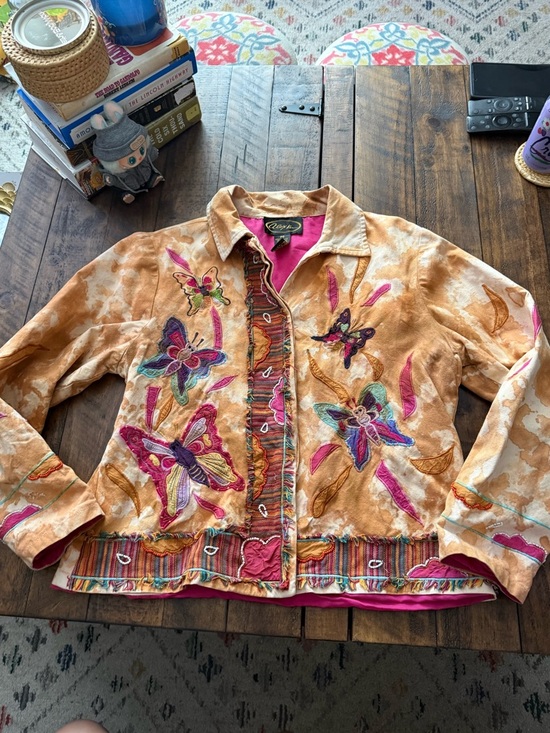 Alex Kim Jackets & Blazers - Sz PS Alex Kim Jacket Hidden Button Tie Dye Butterfly Embroidery Boho